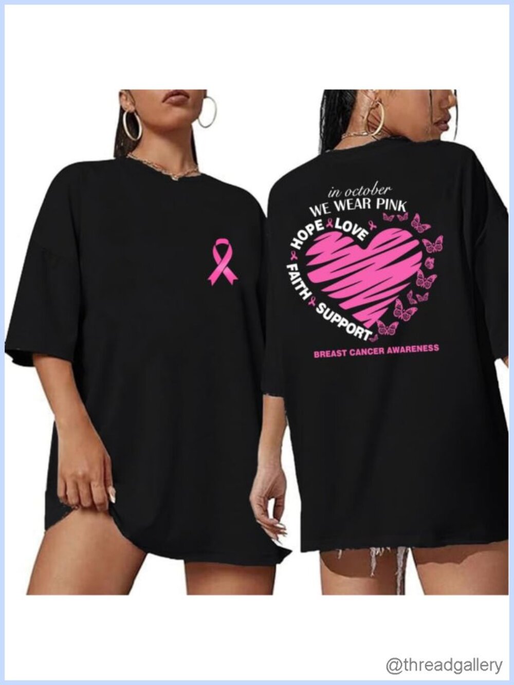 Oversized Breast Cancer Awareness T-Shirt Cotton Blend Crew Neck